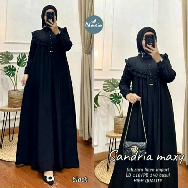 Sandria Dress/gamis crinkle airflow premium/gamis jumbo size  M -L-XL -XXL   LD  100   105   110   120