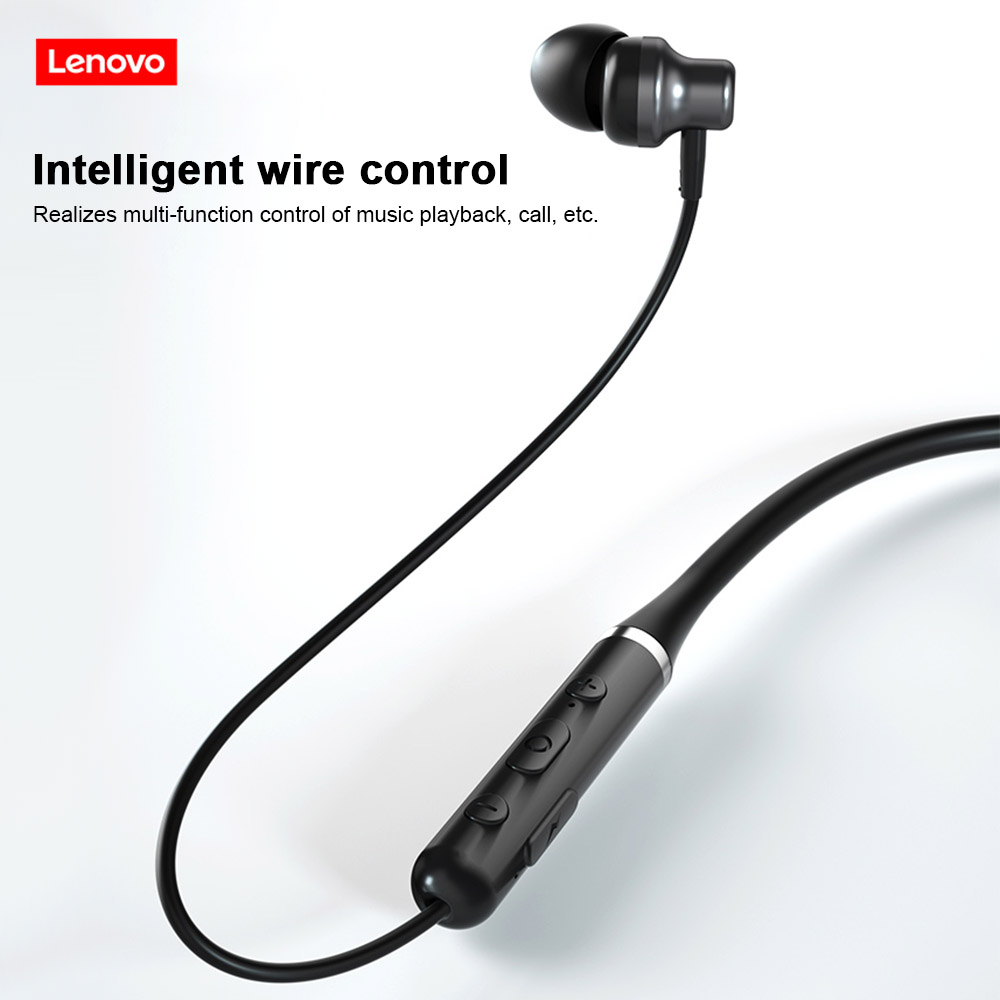 Lenovo Earphone Neckband Bluetooth 5.0 Noise Cancelling IPX5 - HE05 - Black