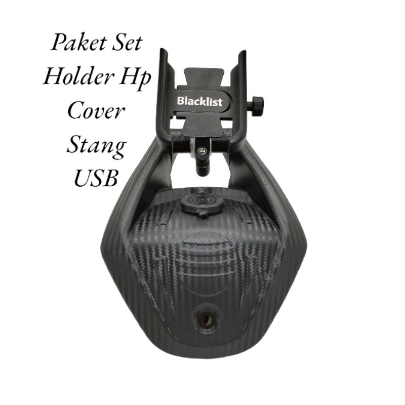 Paket Cover Tutup Stang USB Carbon Doff+Holder Hp Almunium Censi Nmax New 2020/2023 pnp