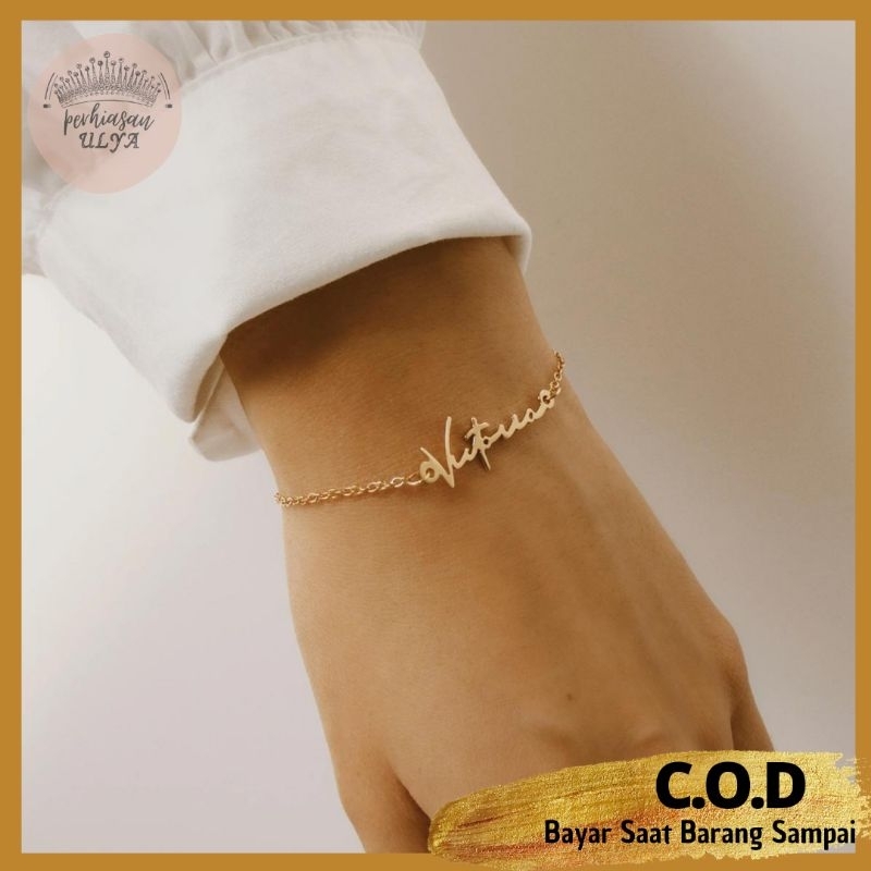 GELANG BRACELET TANGAN RANTAI TITANIUM LAPIS EMAS CUSTOM UKIR NAMA INISIAL HURUF KARAKTER ACCESSORIE