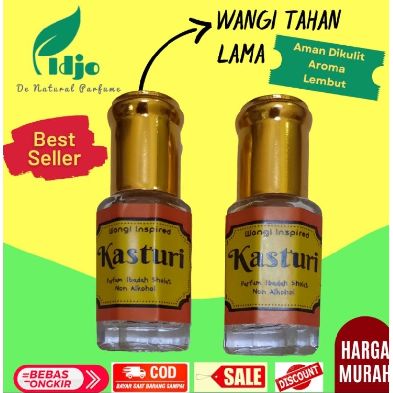 kasturi parfum ibadah sholat haji umroh buat badan dan baju tanpa alkohol botol oles 6ml minyak wang