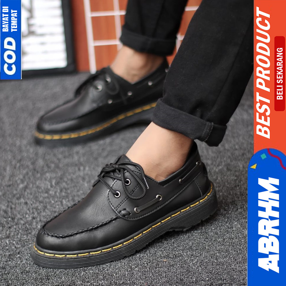 ABRHM Sepatu Pantofel Pria Docmart Formal Casual Kulit Kerja Pria Hitam MIKASA