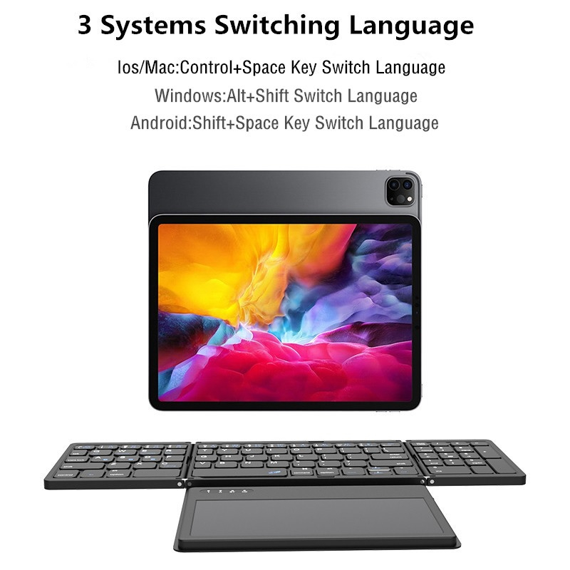 B055 - Universal Wireless Slim Folding Keyboard with Touchpad - Keyboard LIpat Bluetooth Universal Lengkap Dengan Touchpad