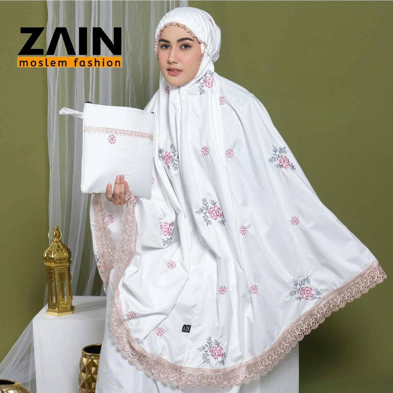 ZAIN - Mukena Dewasa Katun Premium Bordir Bunga Corla Mewah Exlusive