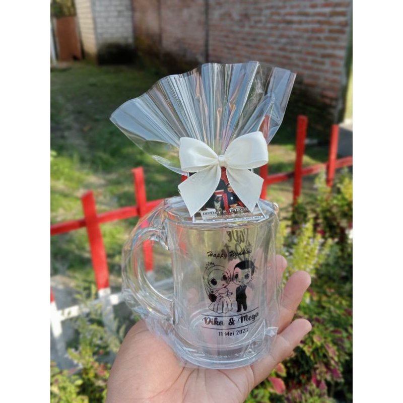souvenir gelas gagang kaca bening