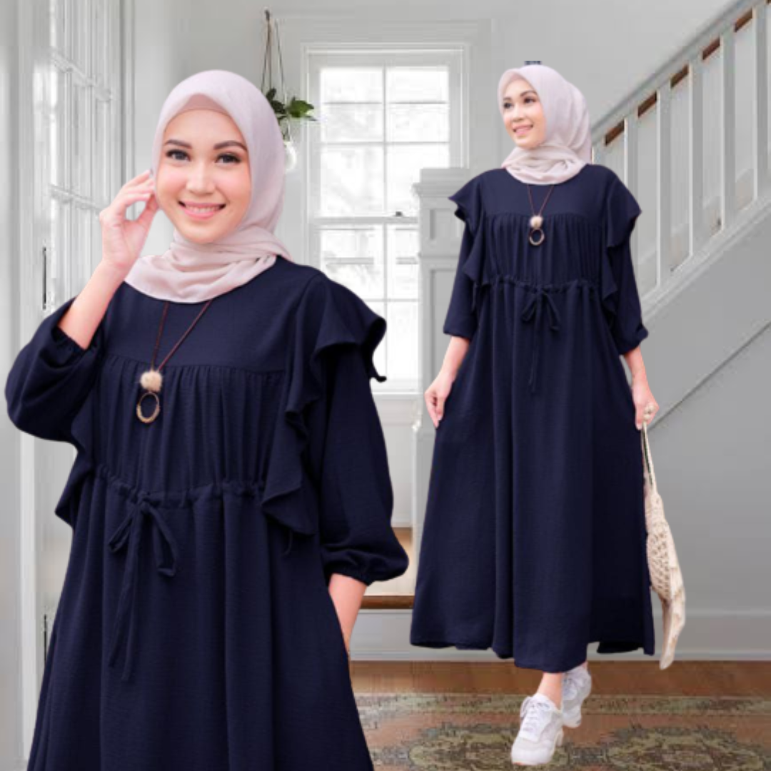 Alfianha Midi Dress Crinkle Airflow Premium Gamis Wanita Baju Muslim