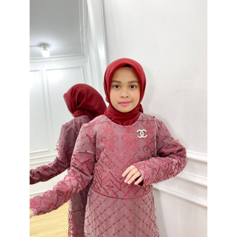 PB Prilly Busana - VELISA DRESS ANAK TILE BORDIR MIX CERUTY MALAYSIA - GAMIS ANAK BRUKAT - GAMIS PESTA ANAK