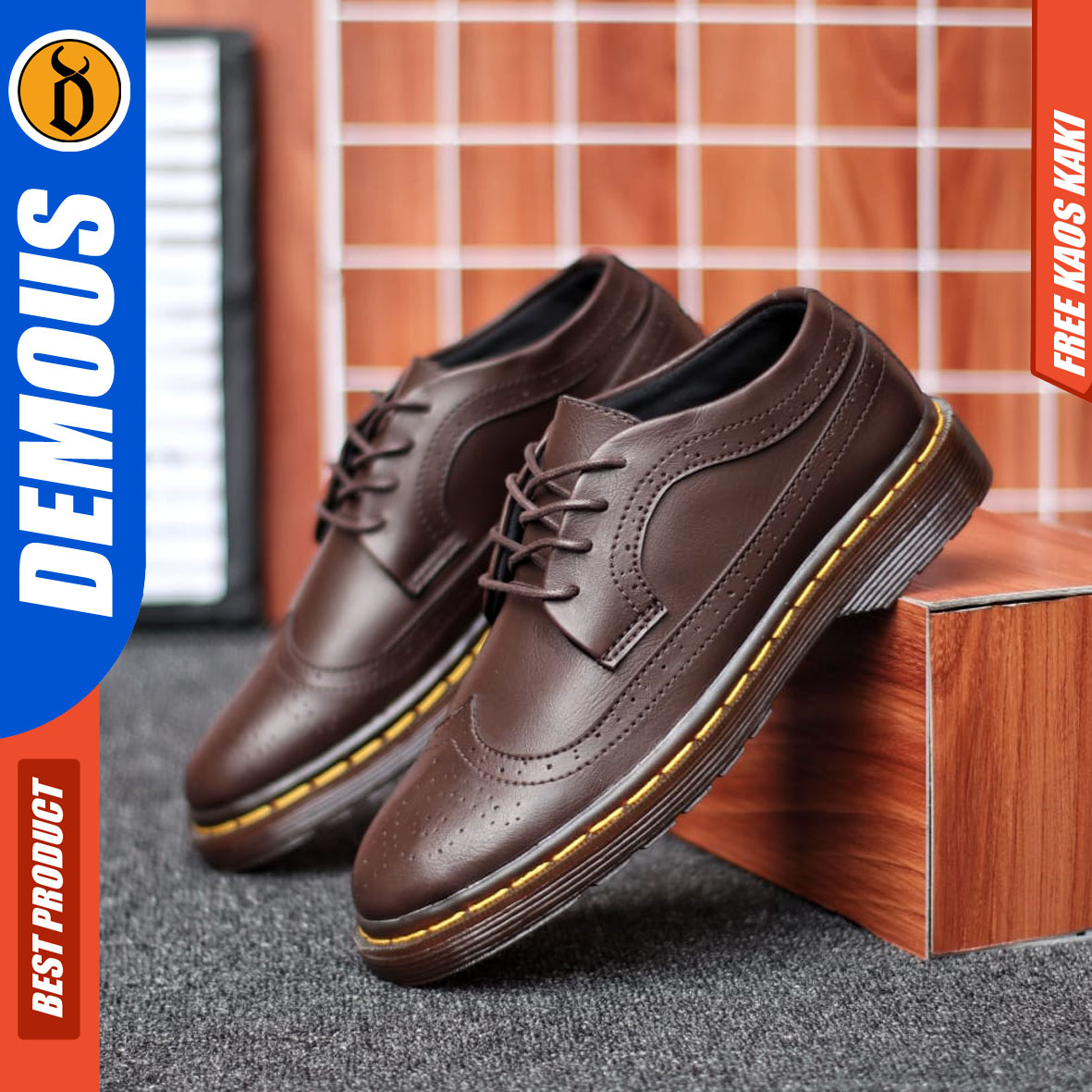 DEMOUS NANAMI - Sepatu Formal Pantofel Docmart Low Boots Kerja Pria Kulit PU