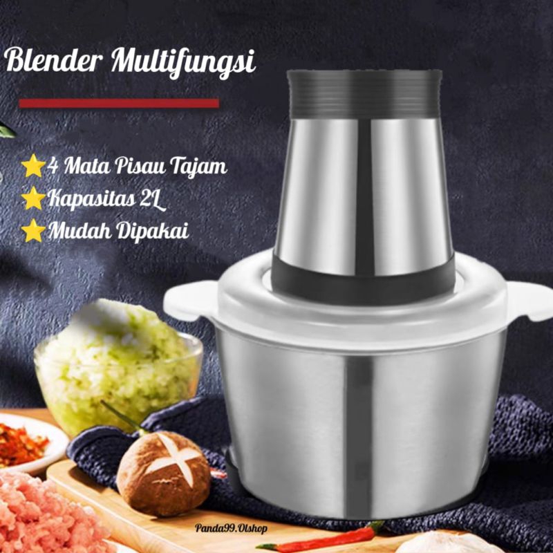 Blender Chopper Stainless Steel 2L Penggiling Bumbu Daging Sayur ⭐Panda99⭐