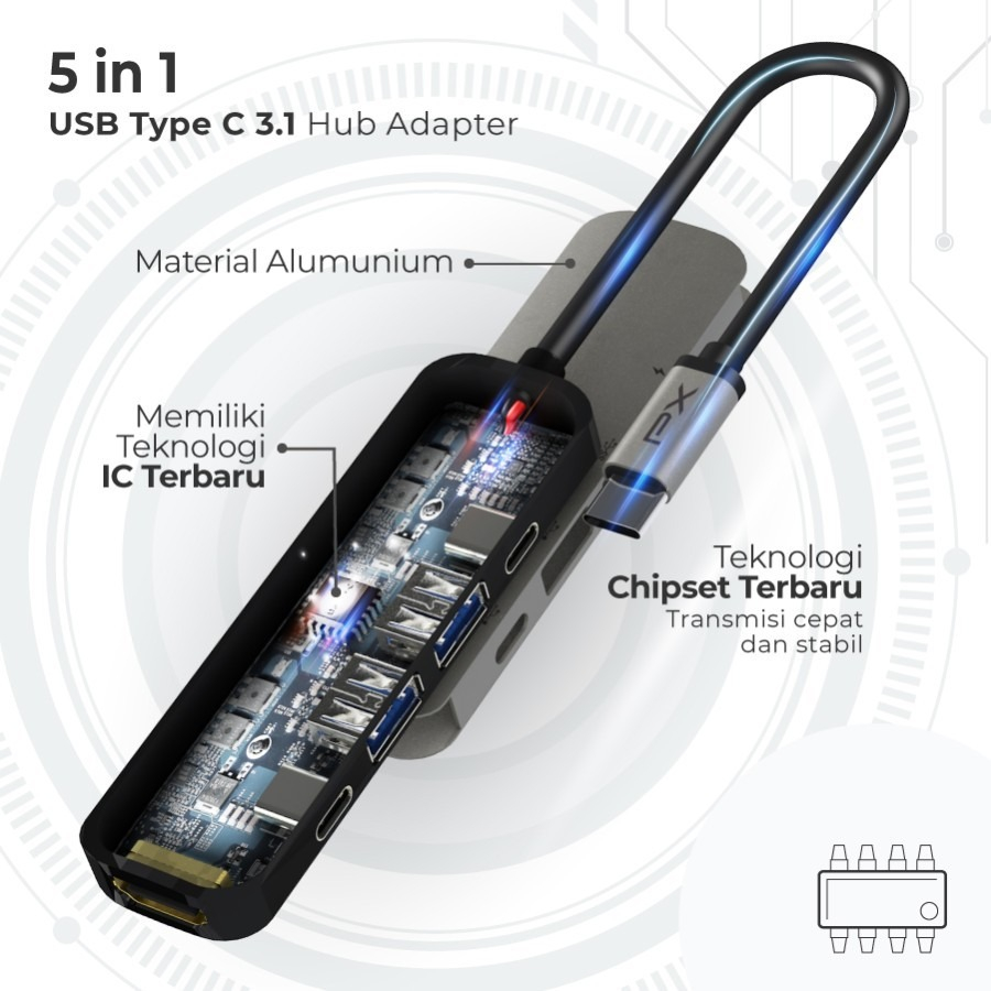 Type C to HDMI Hub Converter Multiport 5 in 1 USB 3.0 4K PX UCH05C