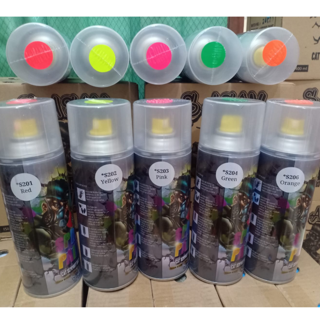 Pilok Pilox SASIN Spray Paint Cat Semprot Duco Terbaik Varian Warna Stabilo Fluorescent Red Yellow Pink Green Blue dan Orange (400ml / 400cc-BESAR)