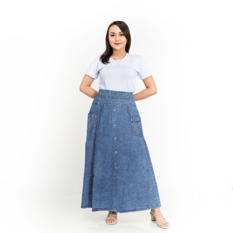 Terkini Rok Denim Dewasa, Rok Panjang, Rok Jeans Payung, Rok Panjang, Rok Jeans Murah, Jeans Ori