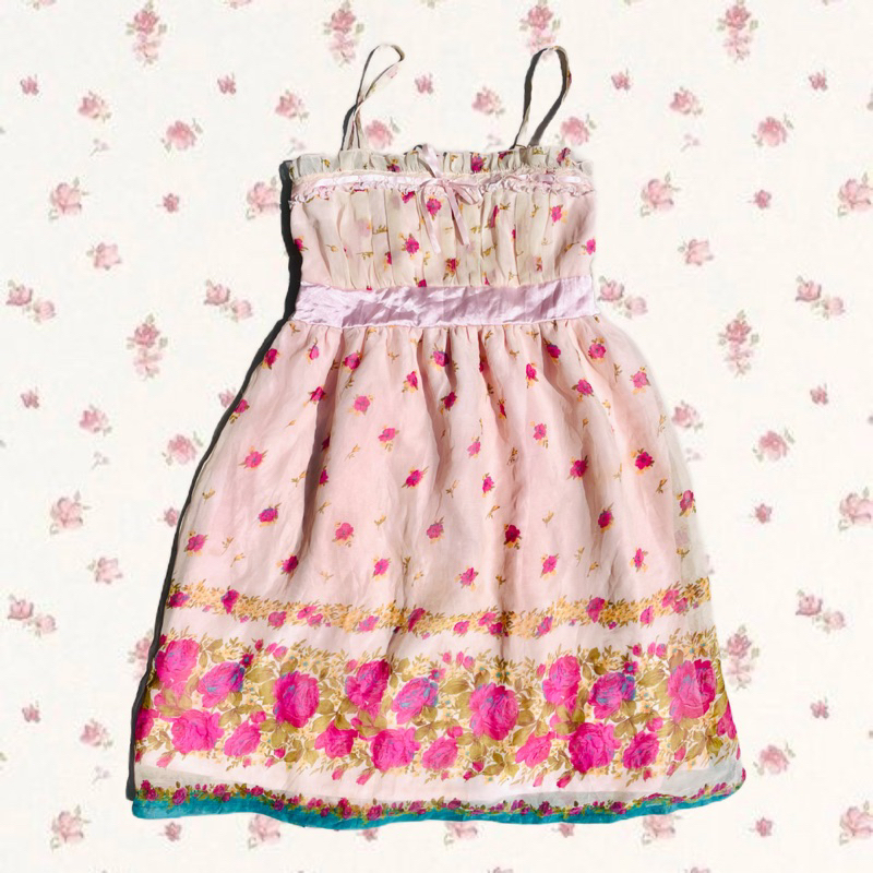 Cottagecore mori vintage dress floral bunga pink milkmaid - coquette y2k acubi lolita