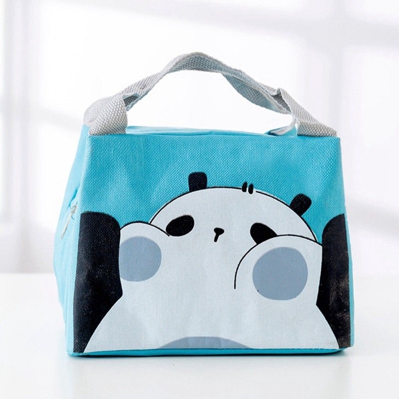 TAS BEKAL MAKANAN KARAKTER LUCU LOKAL / LUNCH BAG KARAKTER BAHAN D600 BAGUS TEBAL-Panda Blue