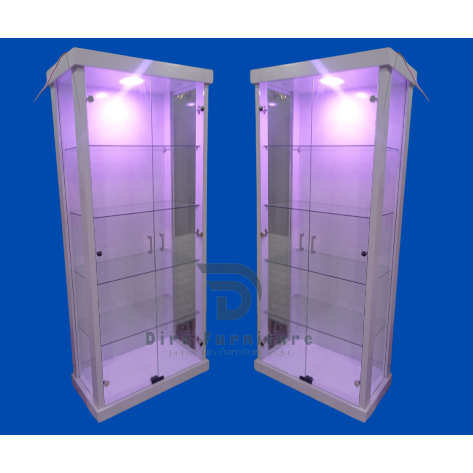 lemari kaca/ LEMARI HIAS KACA ADA KUNCI / LEMARI KACA PAJANGAN / RAK BUKU MINIMALIS