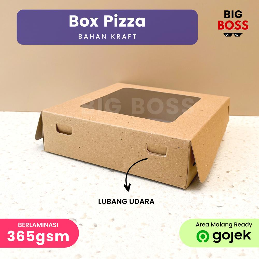 Kotak Pizza Brownies 20x20x5 Coklat Laminasi / Dus Cake Kue Roti / Box Puff Pastry Jendela