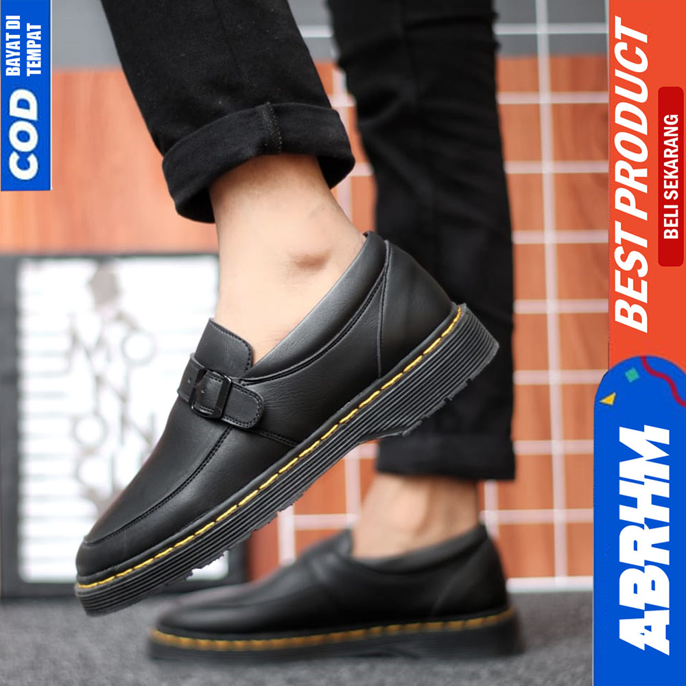 ABRHM Sepatu Docmart Loafers Pria Formal Casual Kulit Kerja Hitam Robin