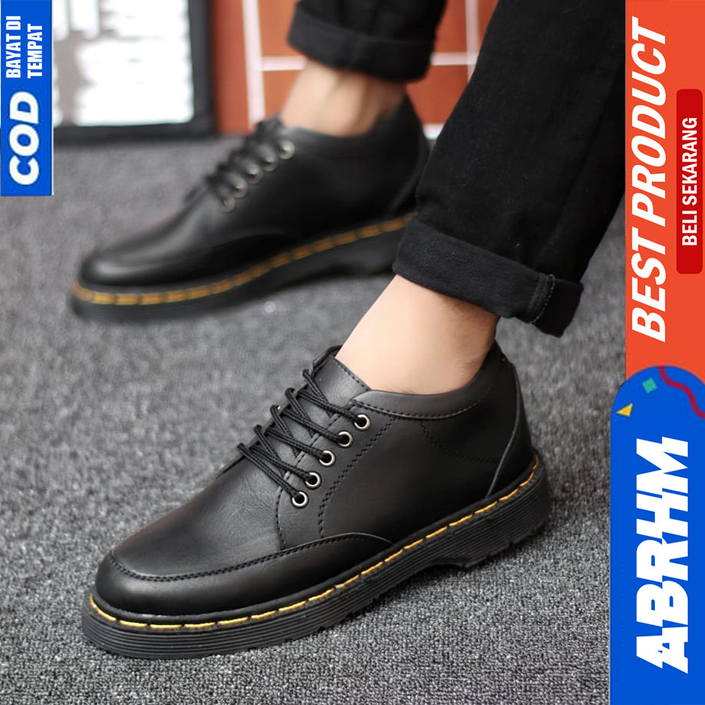 ABRHM Sepatu Docmart Pria Formal Pantofel Casual Kulit Kerja Hitam Prime