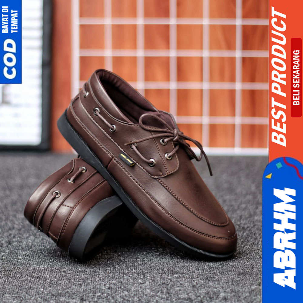 ABRHM Sepatu Formal Pantofel Casual Kulit Hitam Tali Kerja Pria Dori