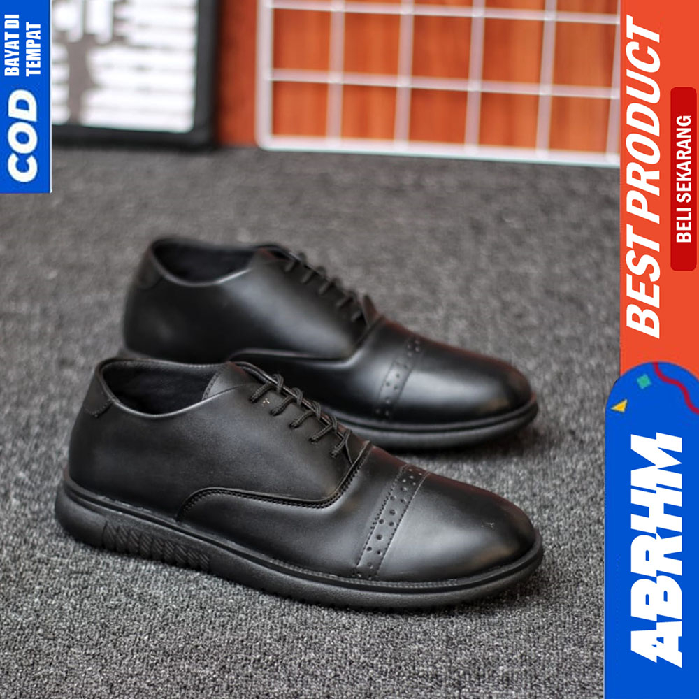 ABRHM Sepatu Formal Pantofel Pria Hitam Tali Kerja Casual Kulit Pu Jigen