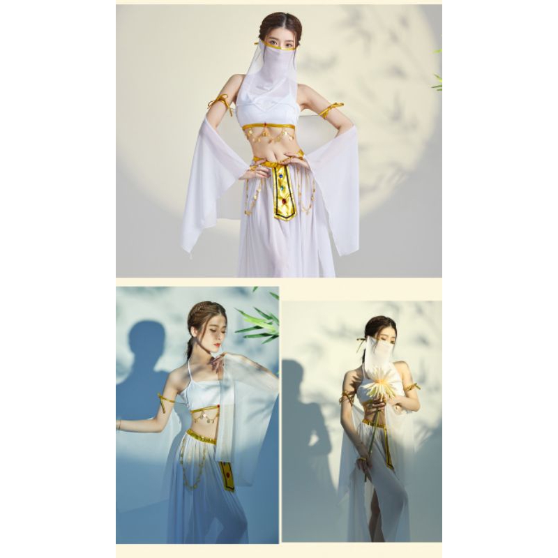 Gaun Tari Perut Mode Baru Kostum Cosplay Cleopatra Seksi Kostum Penampilan Panggung Pertunjukan Set Wanita Putri Suku Eksotis