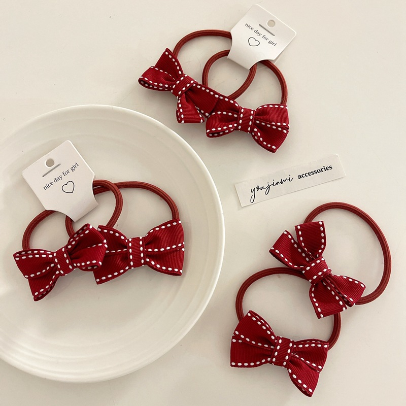 PREMIUM CUTE RED BOW KNOT HAIRTIE IKAT KARET RAMBUT LUCU PITA RIBBON WARNA MERAH ANAK DEWASA KOREA KOREAN KPOP STYLE HAIR ROPE RUBBER BAND AKSESORIS RAMBUT HIGH GOOD QUALITY KUALITAS BAGUS