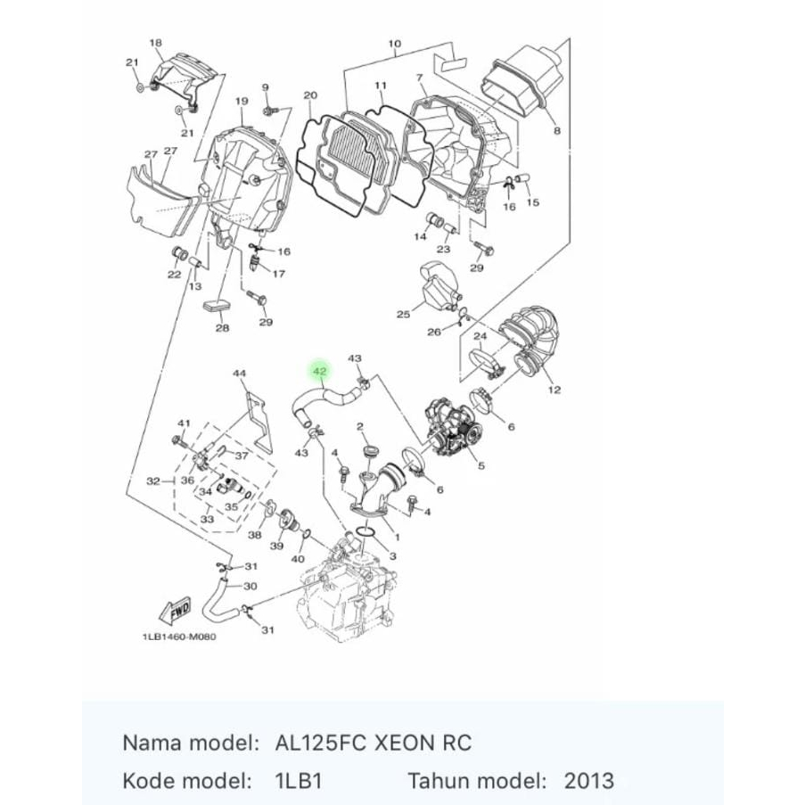 SELANG HAWA UDARA INTAKE MANIFOL THROTLLE BODY XEON RC GT AEROX 125 ASLI ORI YAMAHA 1LB E3895 00