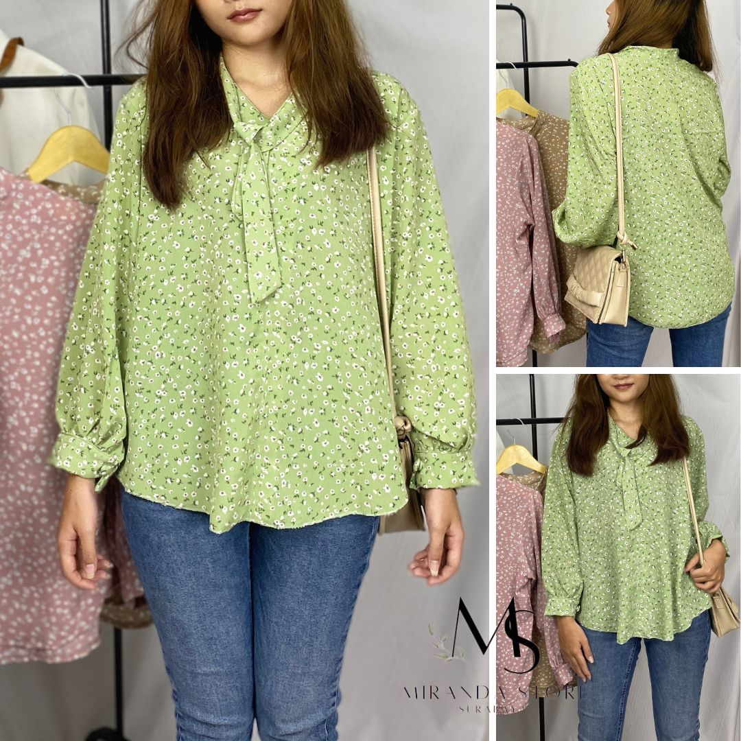 BLOUSE WANITA CRINKLE LYODRA MOTIF BUNGA KOREAN STYLE FASHION PREMIUM - MIRANDA