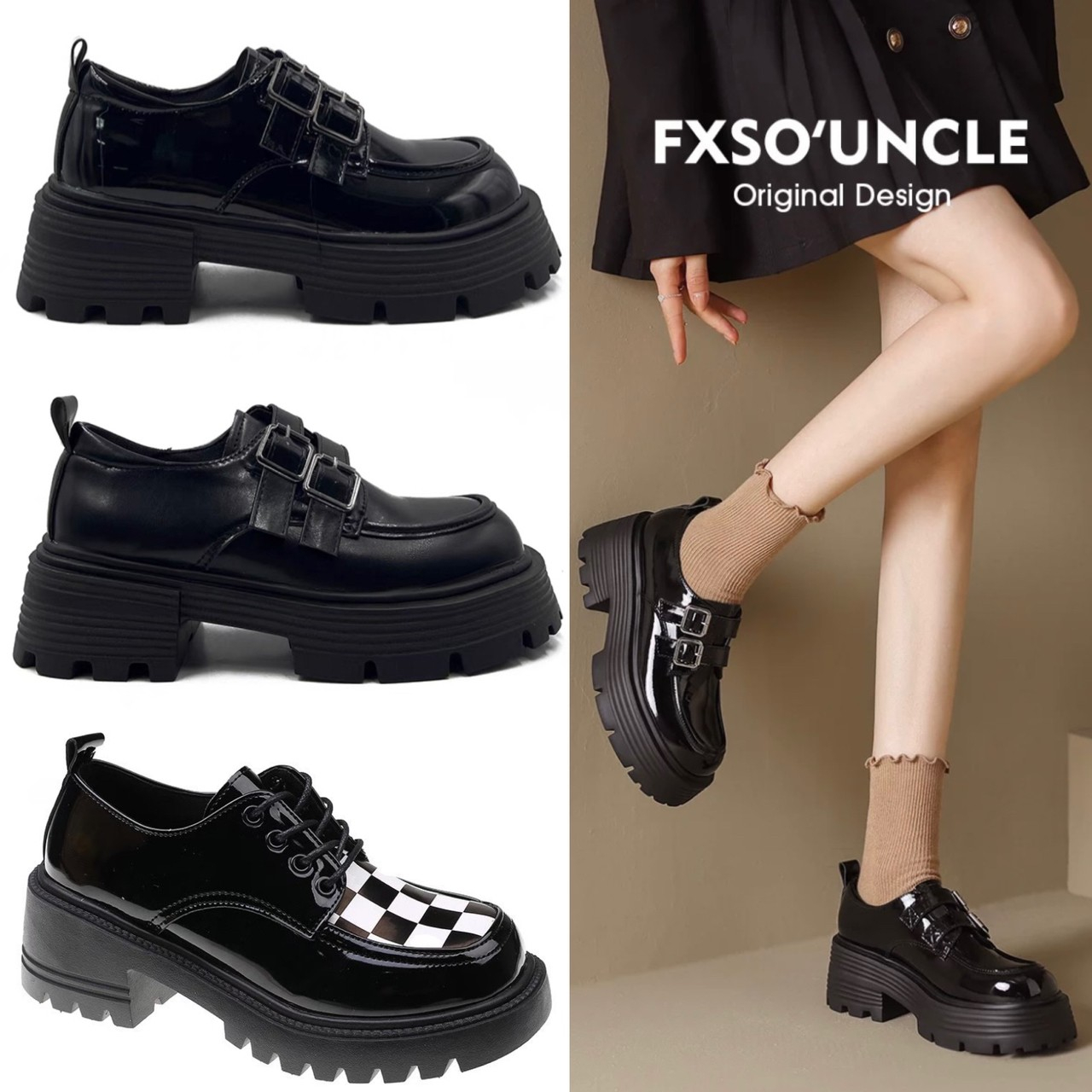 AVANCEID 1869 Heels Sepatu Sneakers Docmart Kerja Wanita Hitam Import