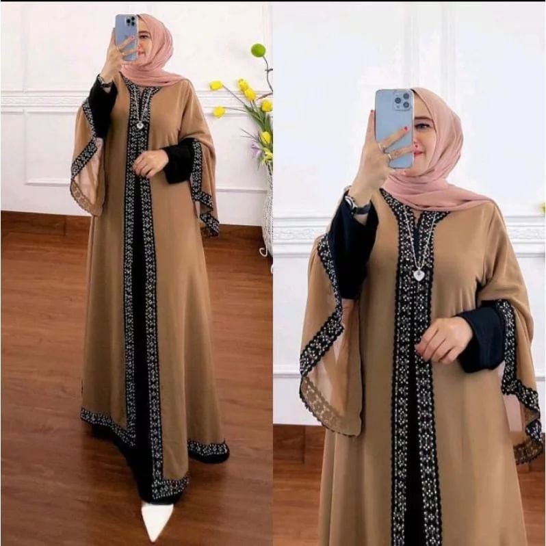 Gamis nisa arabian abaya bahan ceruty baby doll premium full furing / busui / resleting depan original