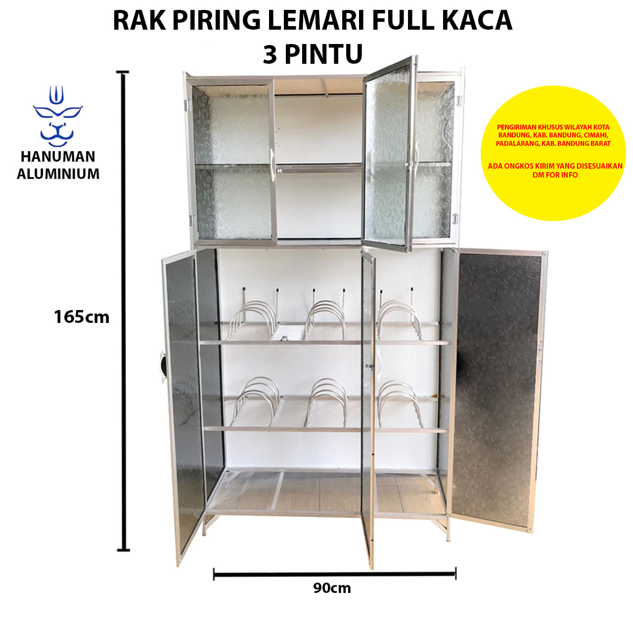 HANUMAN ALUMINIUM Lemari Piring Full Kaca 3 Pintu