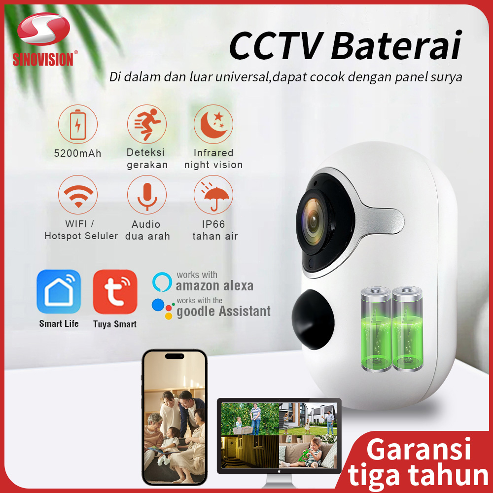 SINOVISION S3 CCTV baterai  nirkabel luar ruangan IP66 tahan air 1080P kamera cctv Inframerah night vision Deteksi gerakan