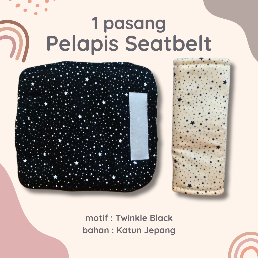 Sepasang PELAPIS TALI SEAT BELT Twinkle Black Pad Stroller Akachan dipakai di stroller kursi makan Gendongan Ergo lapisan pegangan Kulkas seatbelt Safety handle cover teething Pad Gigitan safety belt stt