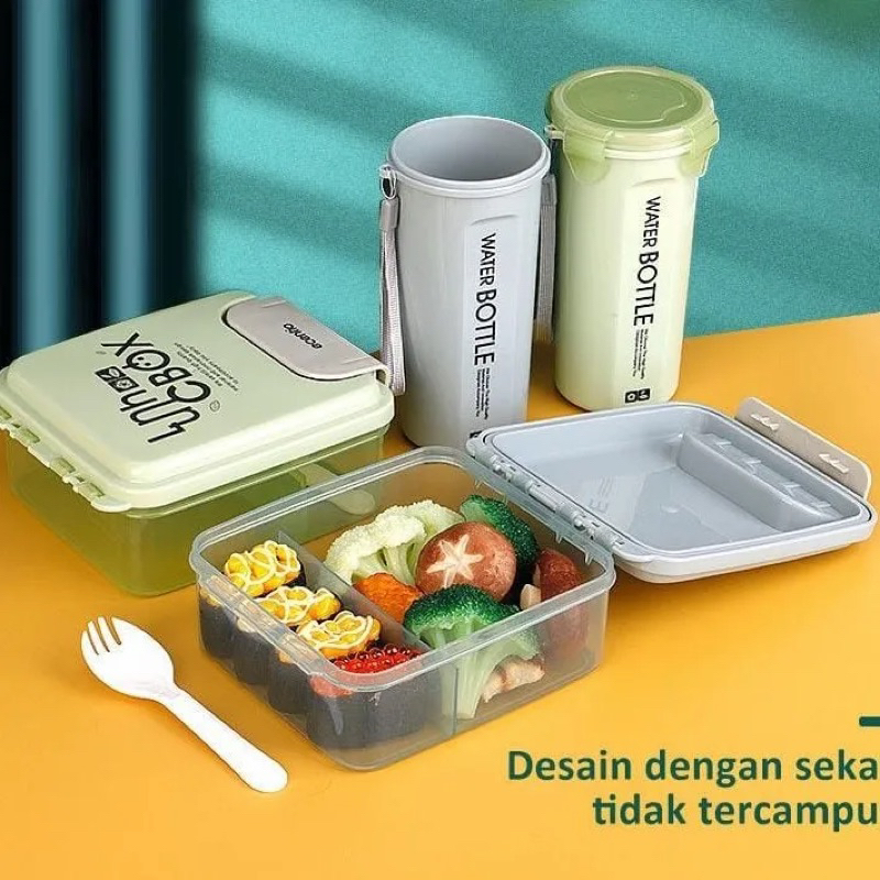 AMORA 1 SET LUNCH BOX  ANTI BOCOR FREE SENDOK 8215