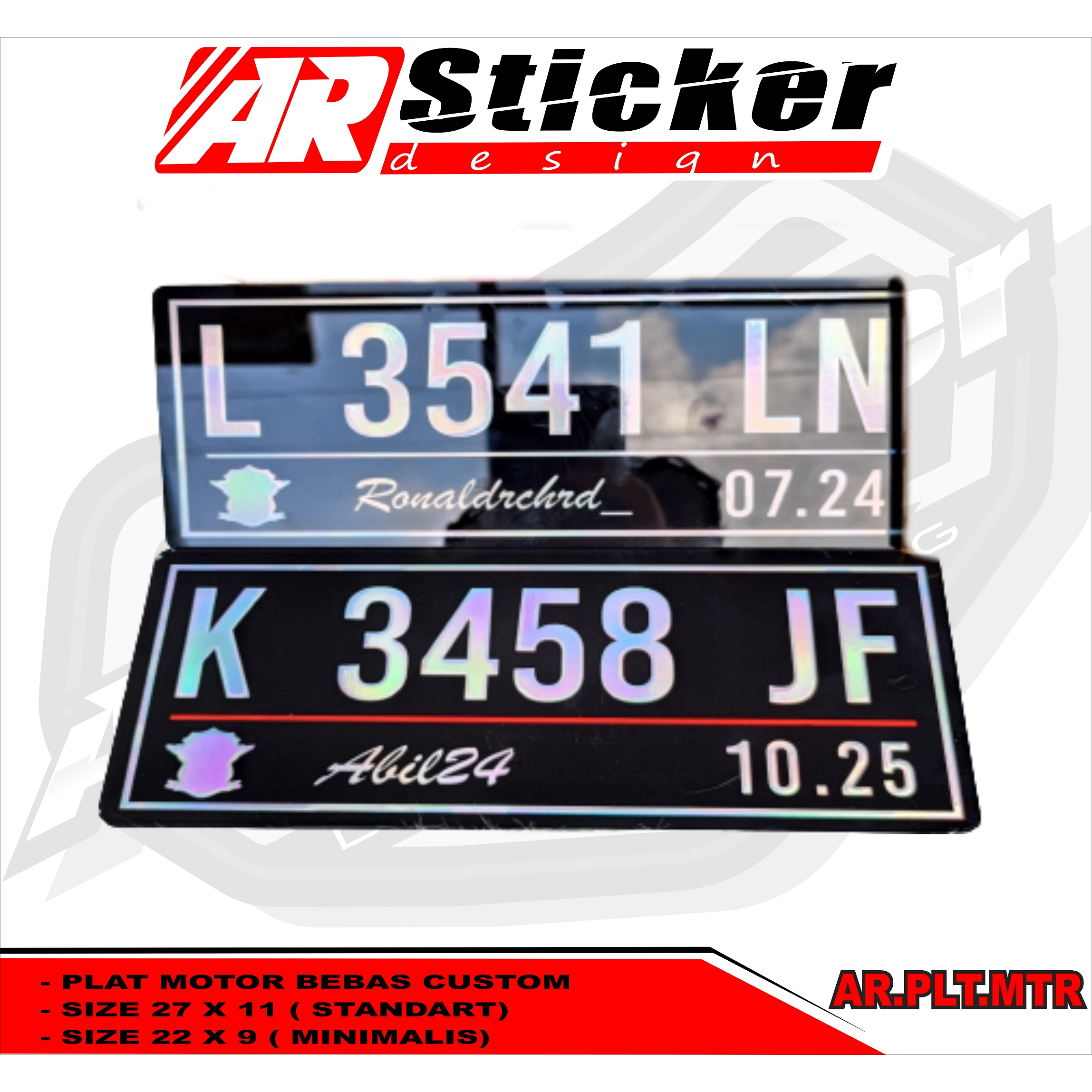 Plat Motor Akrilik Custom Nomor Nama Variasi Font Hologram AR