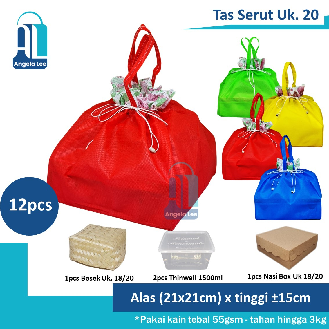 12bh Tas Kain / Serut parcel untuk Dus / Box Makanan ukuran 20x20 cm