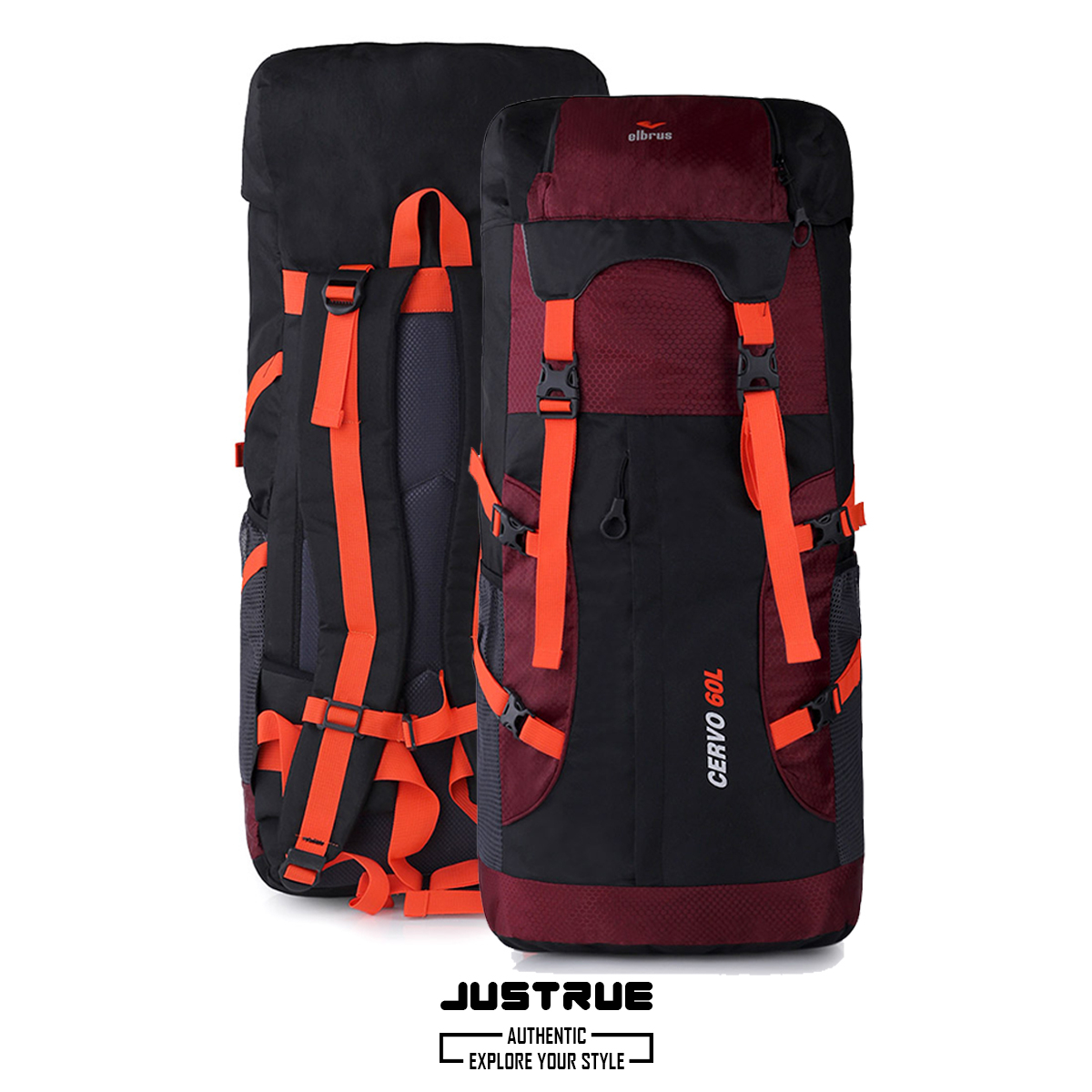 Justrue Cervo Tas Gunung 60 Liter Ransel Camping Hiking 60L Marun