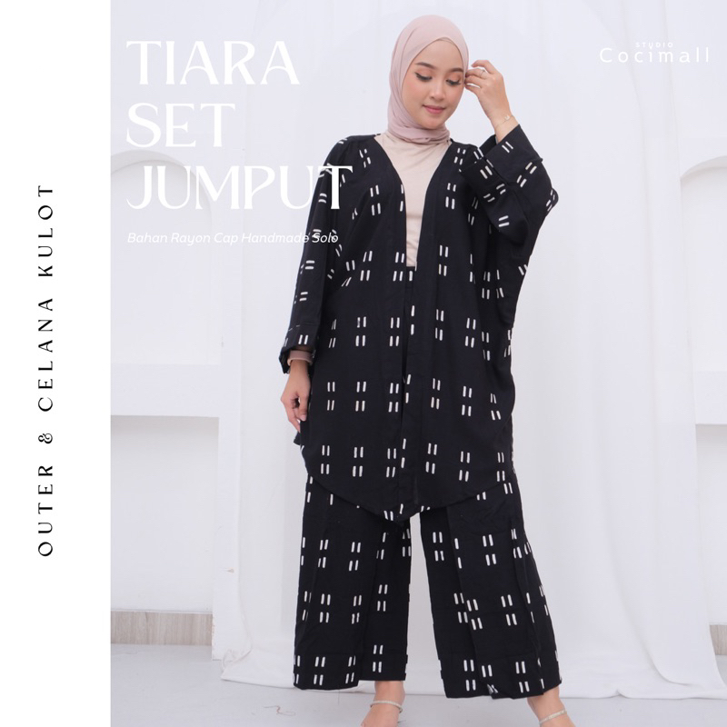 One Set Wanita Jumputan Kekinian Jumbo Oversized Atasan Outer Dan Kulot Layer Celana Panjang Bahan R