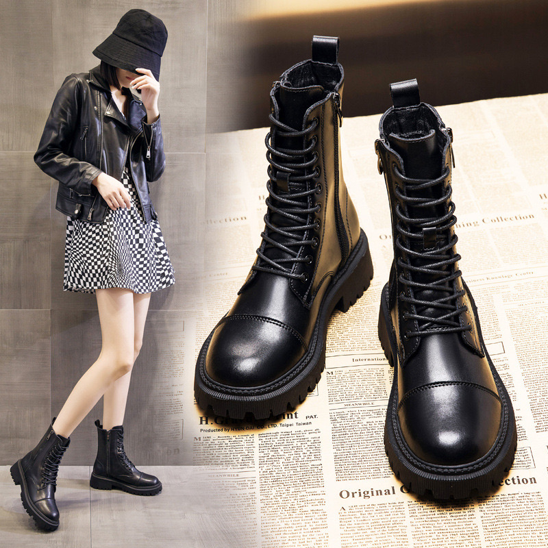 Leather boots import wanita sepatu winter Dian inner cashmere fur hangat hitam black boot