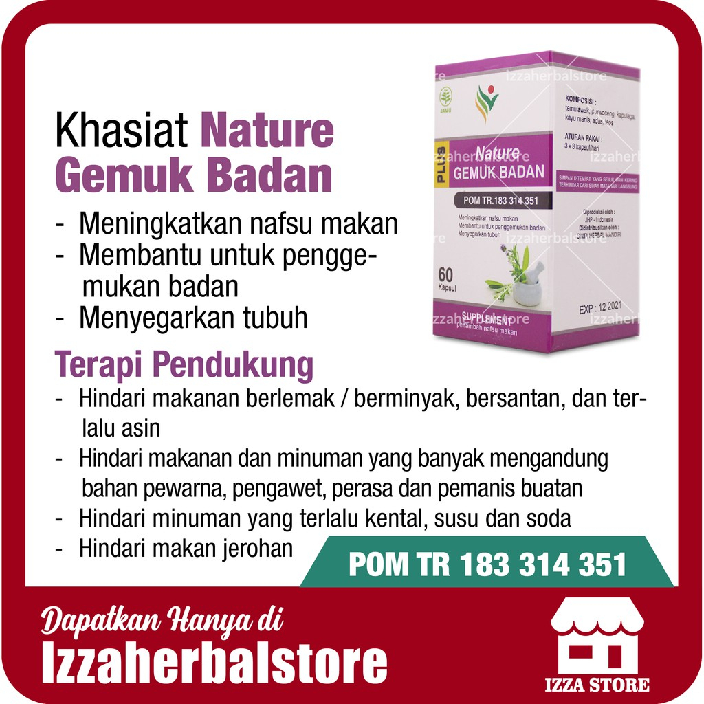 NATURE GEMUK BADAN Obat Penggemuk badan BPOM Permanen TANPA Efek Samping Untuk Anak Dan Dewasa PRIA WANITA Herbal Ori Isi 60 Kapsul