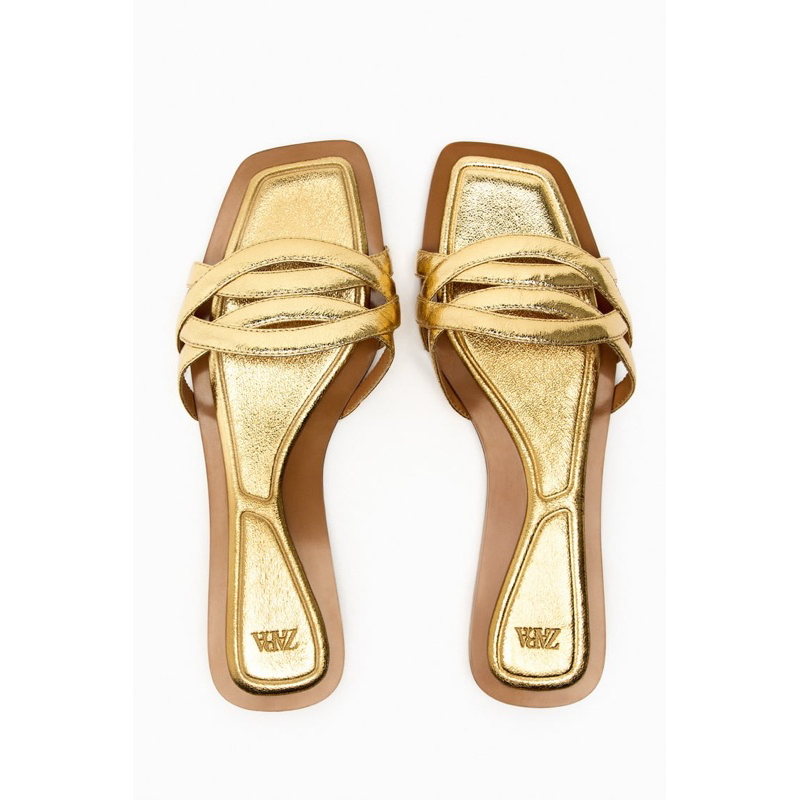 SANDAL WANITA FLAT METALLIC SANDALS GOLD ZS528 SLIP ON  PREMIUM IMPORT