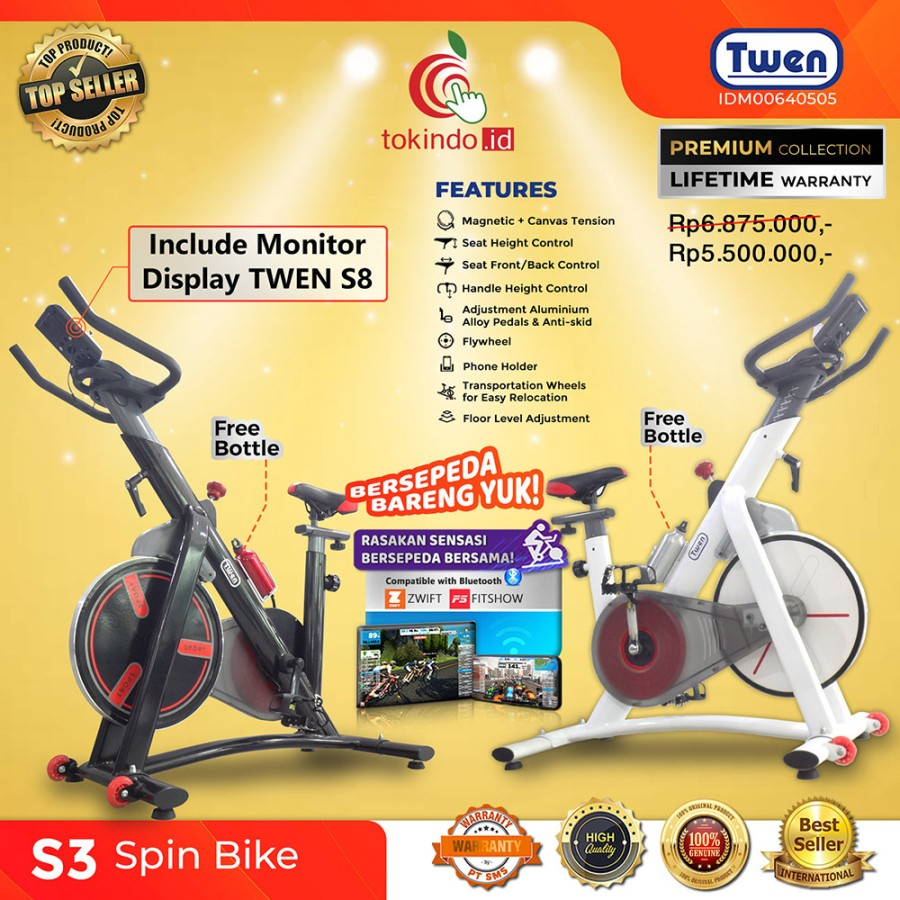 Twen S3 Spin Bike Putih - Sepeda Statis Fitness Indoor