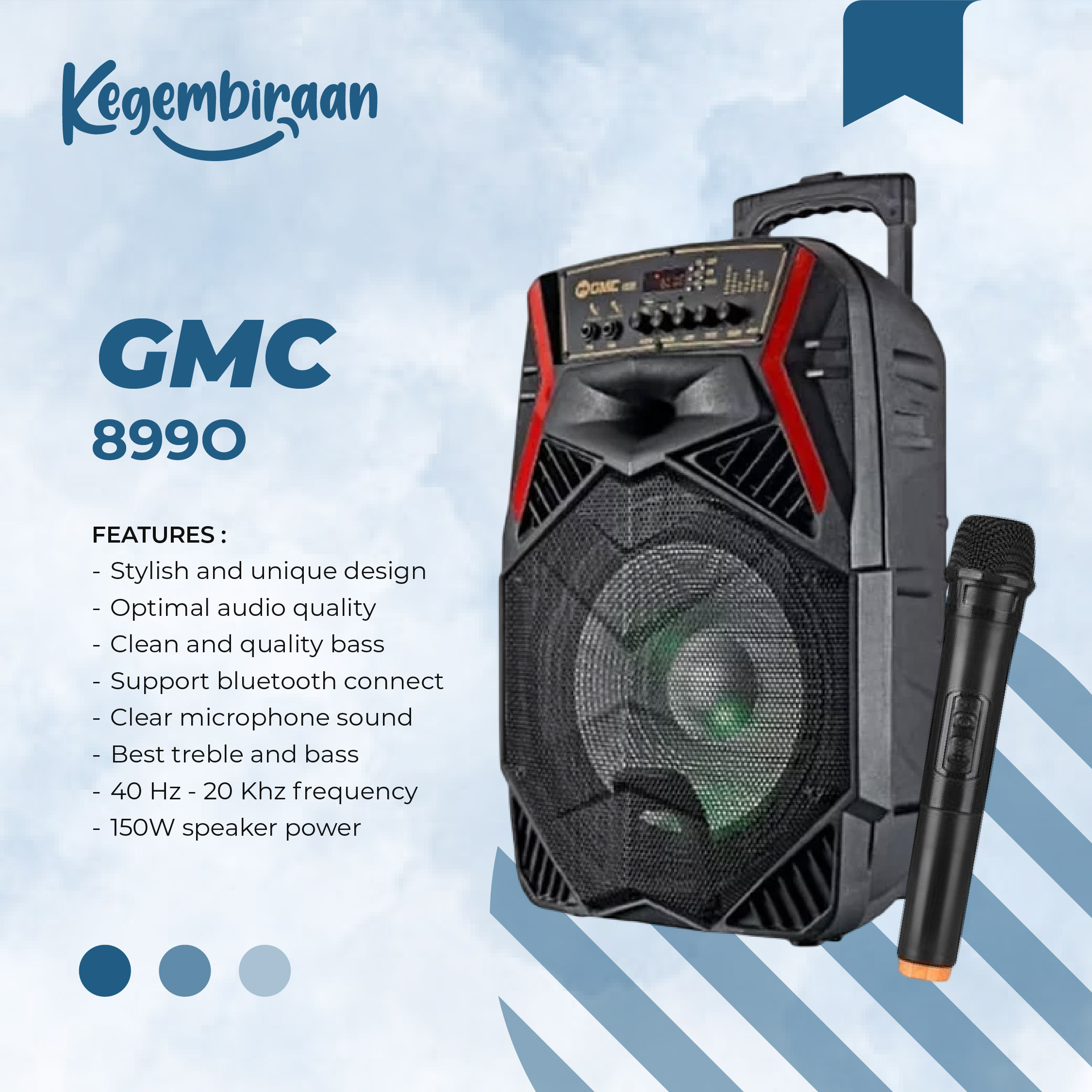 SPEAKER GMC PORTABLE 899O BLUETOOTH WITH DUAL MICROPHONE WIRELESS