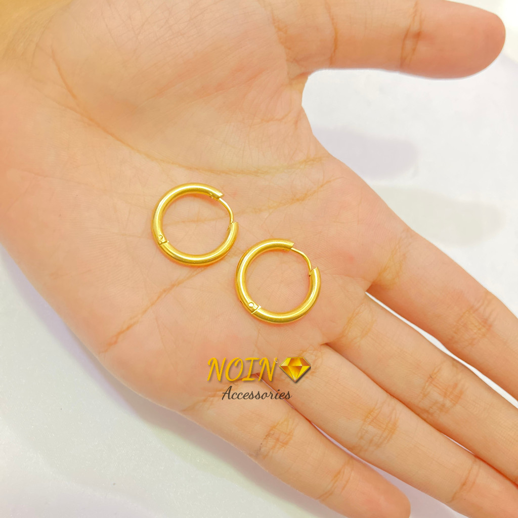 Anting Klip Hoop Kecil Polos Titanium Gold Earring Gipsi Anti Karat