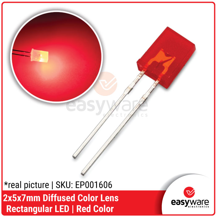 LED 2x5x7mm Red Diffused Color Lens LED Kotak 2x5x7 Merah LED Kotak