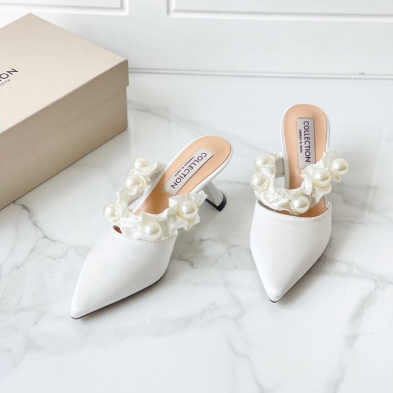 PROMO SALE Sepatu ck heels 6 cm putih white pearl sandal pesta nikah wedding