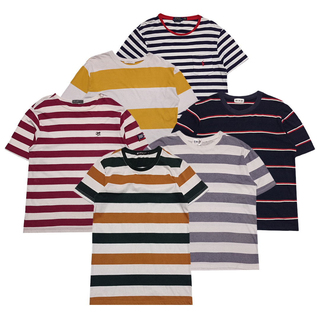 Kaos Stripe Second Branded | T shirt Oversize Stripe Salur | Kaos Polo Rugby Shirt Second Branded Ka