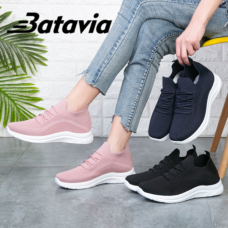 Batavia Shoes2023 Impor Rajutan Sepatu Wanita Olahraga Rekreasi Jogging Sepatu Kasual Fashion Sepatu Wanita Bernapas dan Ringan P4