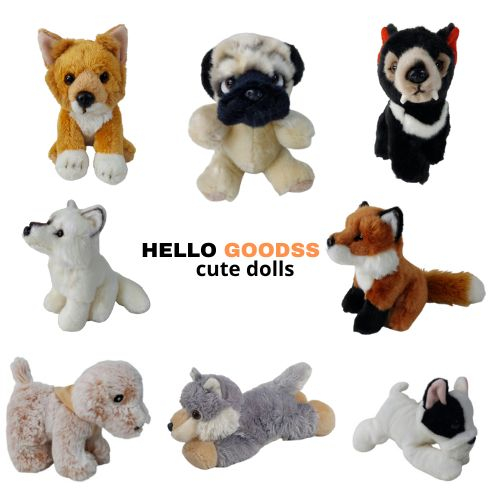 BONEKA BINATANG ANIMAL PREMIUM ANJING WOLF/SERIGALA/BULLDOG/FOX CUTE SOFT UNIK-UKURAN S ( 18CM-20CM)