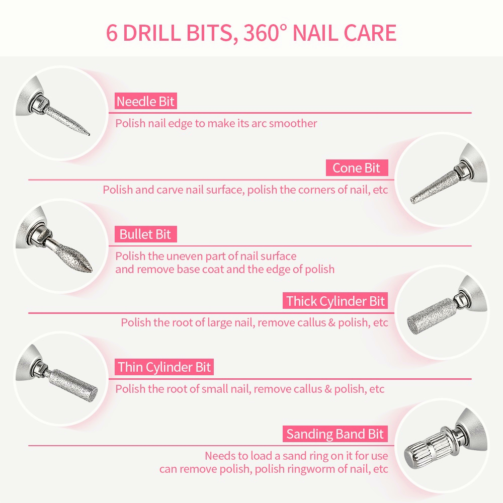 【Penjual Lokal】Alat Kikir Kuku Elektrik 30000 Rpm Portable Rechargeable Nail Drill Polisher Grinding Untuk Manicure